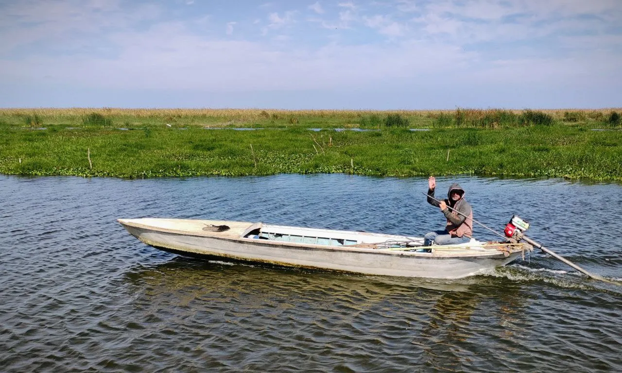 Man on boat in Lake Manzala