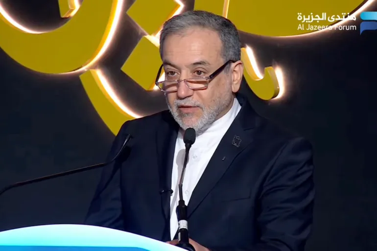 Iranian Foreign Minister Abbas Araghchi speaks at the 17th Al Jazeera Forum in Doha, Qatar, on Saturday, 7 February 2026. [Al Jazeera]