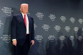 FILE PHOTO: U.S. President Donald Trump attends a reception with business leaders during the 56th annual World Economic Forum (WEF), in Davos, Switzerland, January 21, 2026. REUTERS/Jonathan Ernst/File Photo